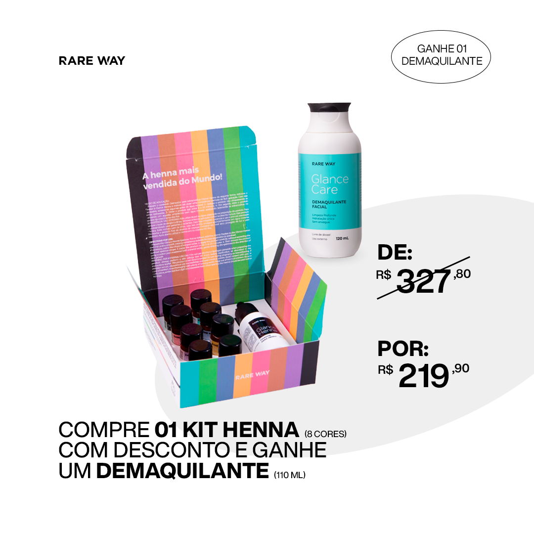 Kit Henna 8 cores + brinde Demaquilante Glance Care